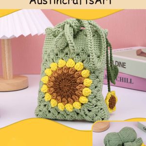 Yellow Flower Green Crochet Bag Kit