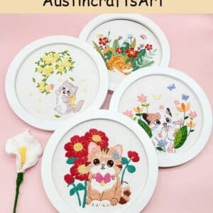 Cute Little Cat Flowers Embroidery Kit