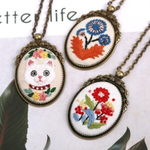 Flower Cat Necklace Embroidery Kit