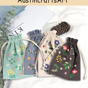 Floral Drawstring Bag Embroidery Kit