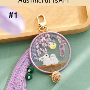 Rabbit Mesh Embroidery Keychain Kit