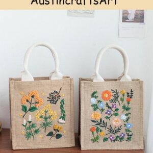 Flower Plant Linen Bag Embroidery Kit