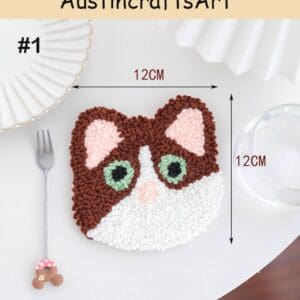 Cute Cat Punch Needle Coaster Kit