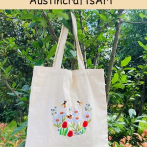 Bee Flowers Embroidery Tote Bag Kit
