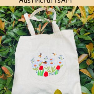 Bee Flowers Embroidery Tote Bag Kit