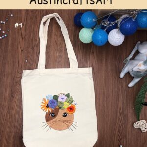 Cat Flowers Embroidery Tote Bag Kit