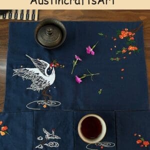 Crane Flower Embroidery Coaster Kit