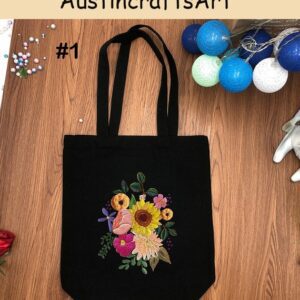 Embroidery Flowers Leaves Tote Bag Kit