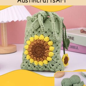 Dark Green Sunflower Crochet Bag Kit