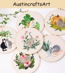 Plants And Smiling Cat Embroidery Kit