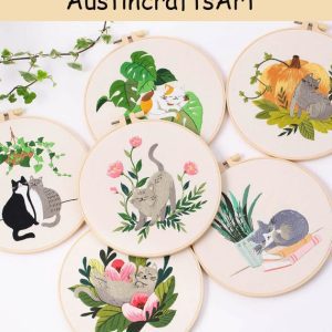 Plants And Smiling Cat Embroidery Kit