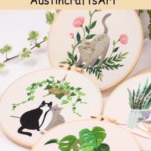 Plants And Smiling Cat Embroidery Kit