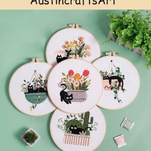 Flowers And Black Cat Embroidery Kit
