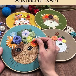Flowers And Cat Embroidery Kit