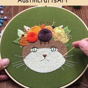 Flowers And Cat Embroidery Kit