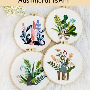 DIY Plants Cat Embroidery Kit