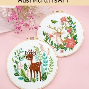 Cute Deer Flowers Plants Embroidery Kit