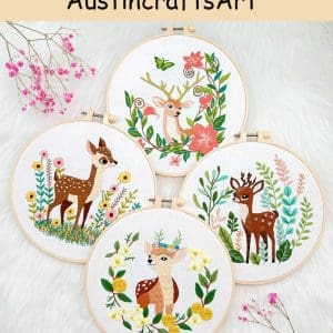 Cute Deer Flowers Plants Embroidery Kit