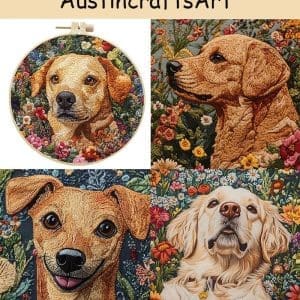 Retro Flower Dog Embroidery Kit