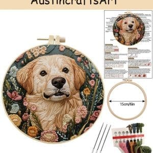 Retro Flower Dog Embroidery Kit